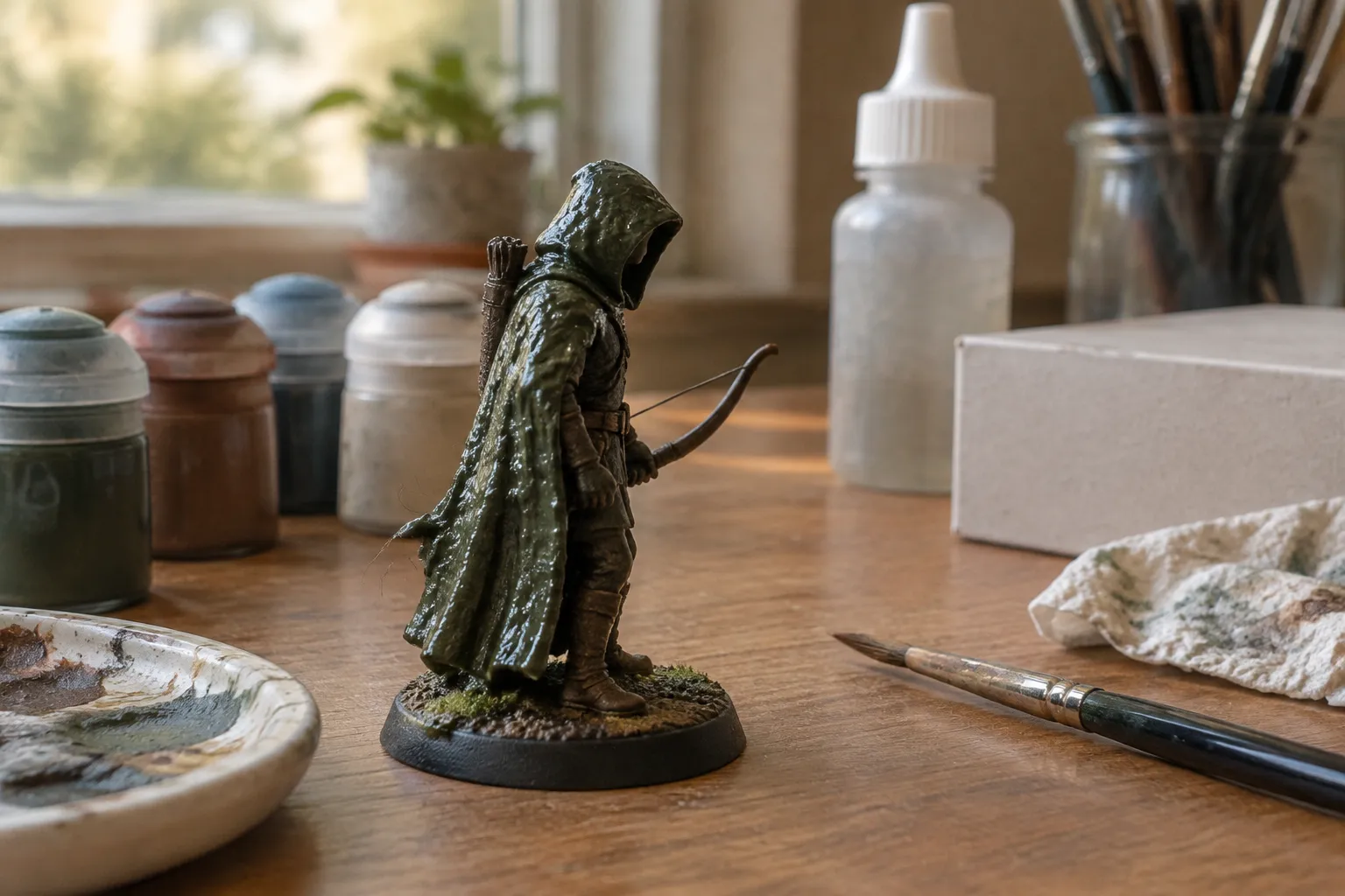 A close view of a miniature where thick paint has filled the detail.