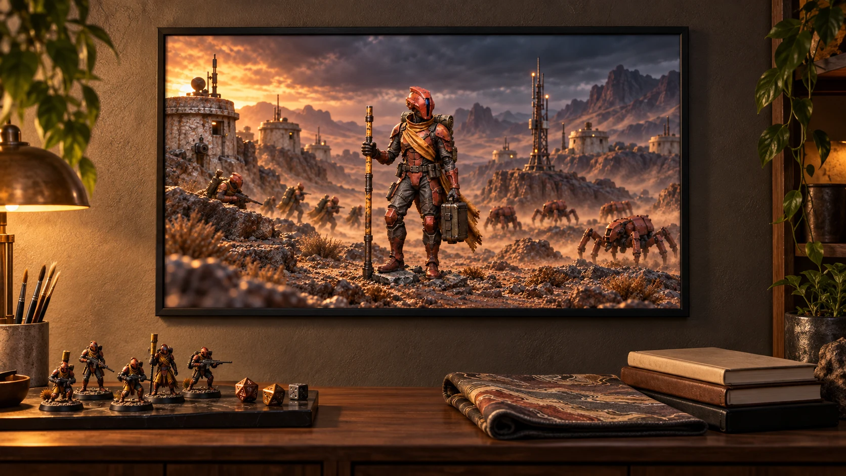 An original painted expedition commander, incorporated into a scene and displayed as a framed poster